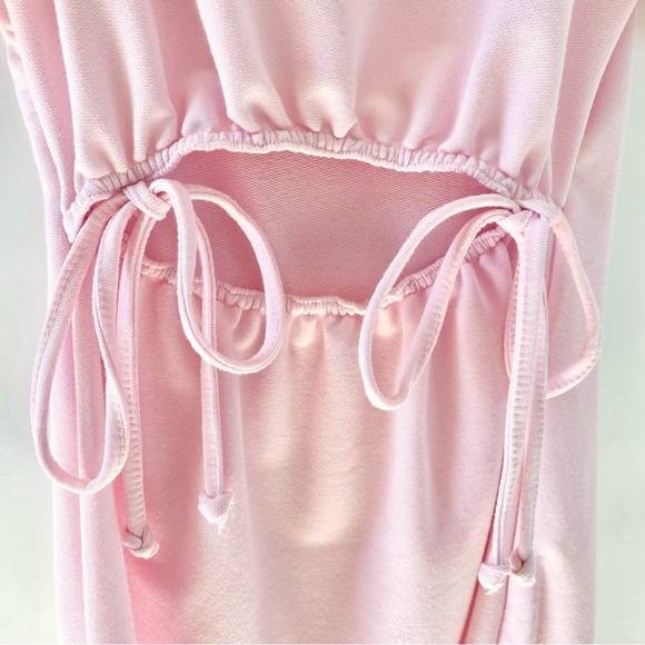 NWT PrettyLittleThing Baby Pink Puff Sleeve Cut Out Tie Sweatshirt Mini Dress 0 - Picture 9 of 12
